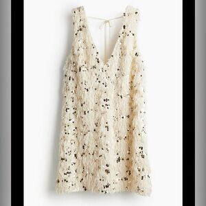 H&M Feather & Sequins White & Gold Sleeveless Dress, XL